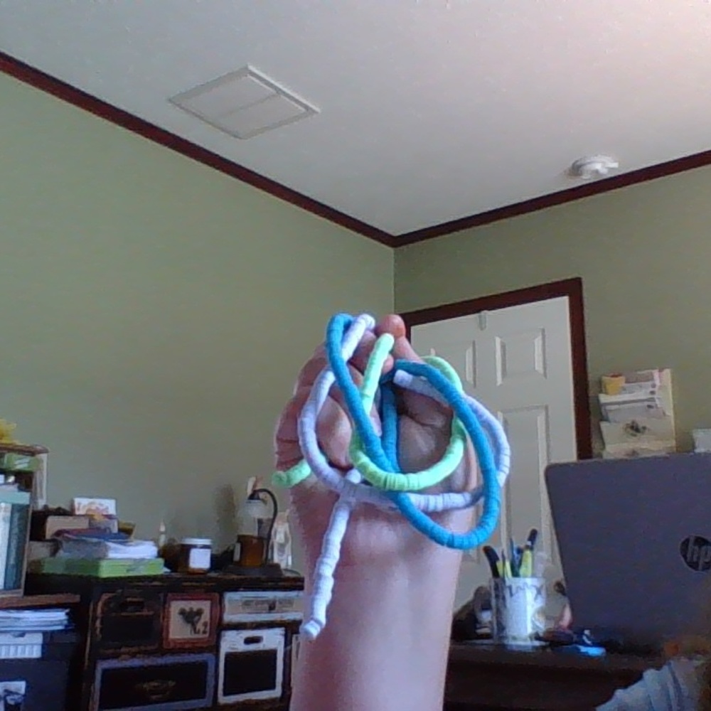 clay bead strands, blue,green,purple